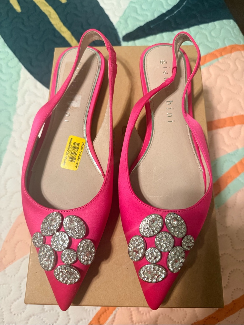 Gianni Bini Hot Pink Crystal-Embellished Slingback Flats